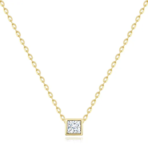 Náhrdelník zo 14K žltého zlata - drobná kocka s čírym hranatým zirkónom