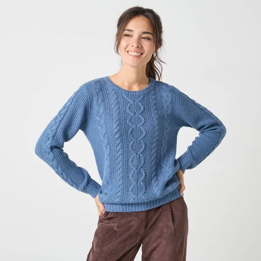 Pulóver s okrúhlym výstrihom a vrkočovým vzorom