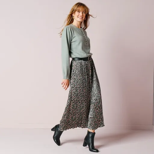 Pulóver s ažúrom a tuniským výstrihom na gombíky