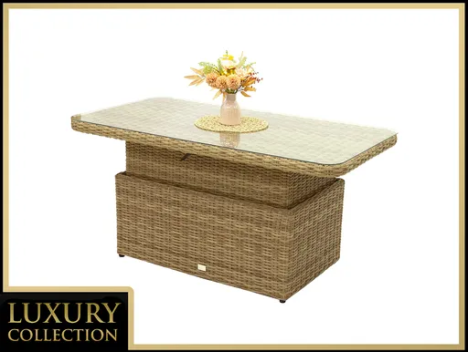 DEOKORK Ratanový stôl výsuvný jedálenský/odkladací 150 x 80 cm MALIBU (béžovo-hnedá)