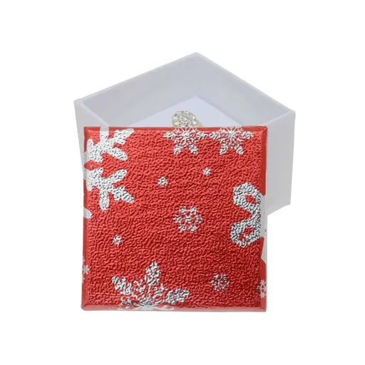 Vianočná darčeková krabička na šperky - snehové vločky, strieborno - červená farba
