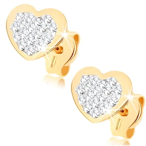 Zlaté náušnice 9K srdce s krištáľmi Swarovski