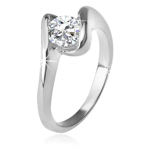 Prsteň s čírym zirkónom medzi zahnutými ramenami, striebro 925 - Veľkosť: 49 mm