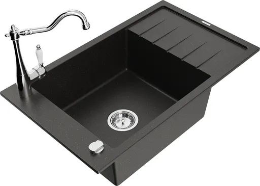 MEXEN/S MEXEN/S - Elias granitový drez 1-miska vrátane batérie Carla, čierna/zlatá metalik 6511-75-670700-00