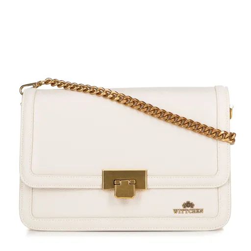 Kožená kabelka crossbody s retiazkou krémová 100-4E-206-0