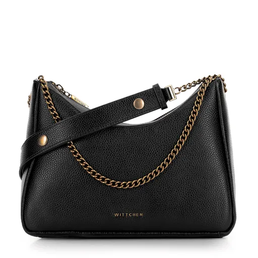Dámska kožená kabelka typu bagetka čierno-zlatá 100-4E-606-1G