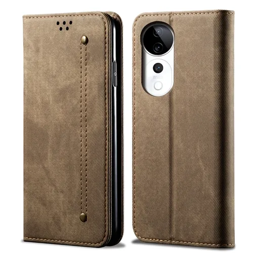 DENIM Peňaženkový kryt pre Vivo V40 5G šedohnedý