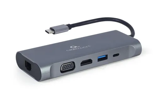 Gembird USB-C 7v1 multiport USB 3.0 + HDMI + VGA + PD + čítačka kariet + stereo audio