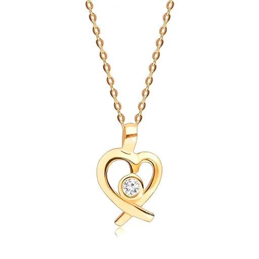 Briliantový náhrdelník zo žltého 375 zlata - okrúhly briliant v obryse srdca, tenká retiazka