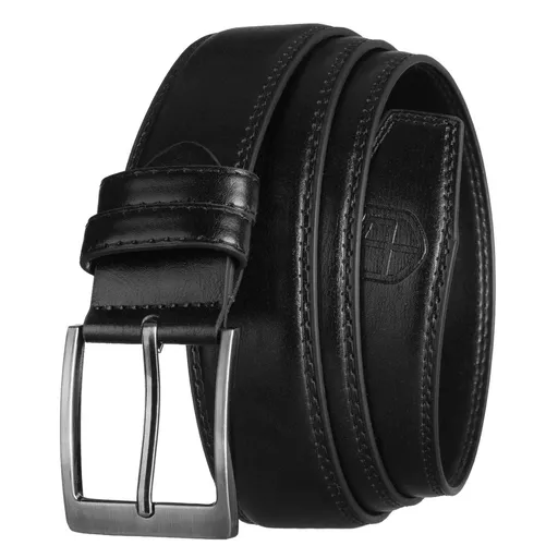 Pánsky čierny opasok z eko-kože so striebornou prackou - Peterson