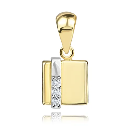 Prívesok v kombinovanom 9K zlate - štvorec s vyvýšeným zirkónovým pásikom