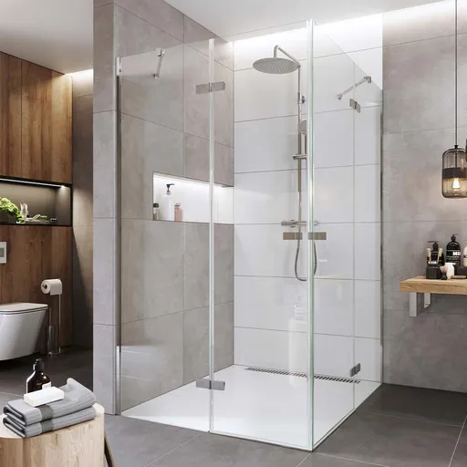 Mereo Sprchovací kút, Novea, štvorec, pántový, 120x120 cm, chróm ALU, sklo Číre CK10417ZVR