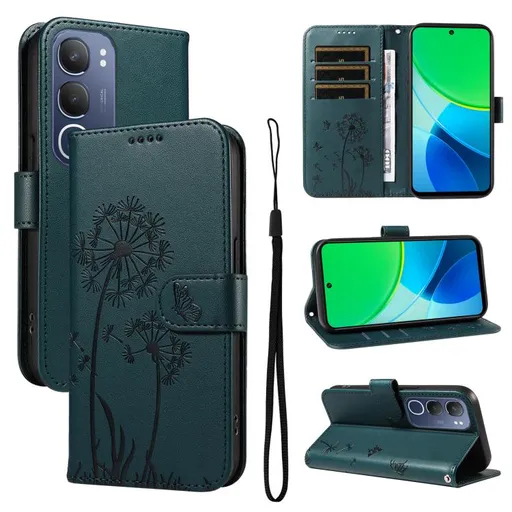 ART DANDELION Peňaženkové puzdro pre Vivo Y19s tmavozelené