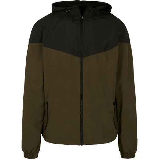 Build Your Brand Pánska dvojfarebná vetrovka - Tmavá olivová / čierna | 2XL