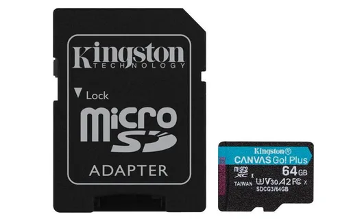 Kingston 64 GB microSDXC Canvas Go Plus Gen4 200 MB/s A2 U3 V30 Card + adaptér