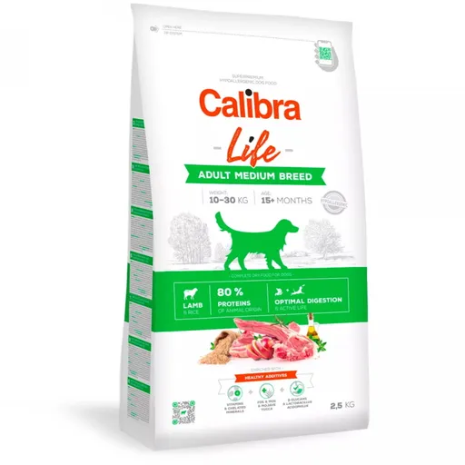 CALIBRA Life Adult Medium Breed Lamb pre psy stredných plemien 1 ks, Hmotnosť balenia (g): 2,5 kg