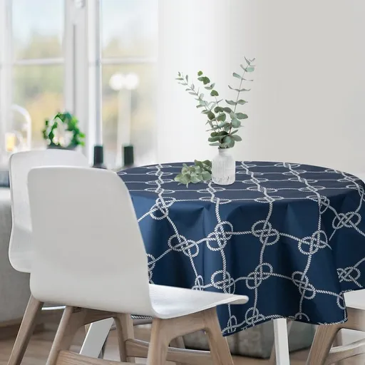 ArtFir Záhradný okrúhly obrus GARDEN 15E | tmavomodrá/biela 150 cm