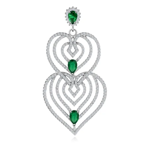 Prívesok zo striebra 925, obrysy sŕdc s filigránom, číre a zelené zirkóny