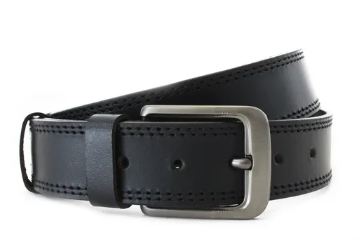 Čierny kožený pánsky opasok s dvojitým šitím do 135cm