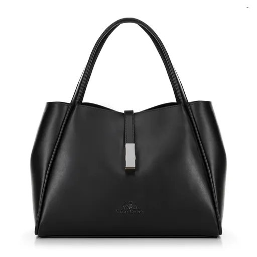 Dámska kožená aktovka s odnímateľným puzdrom, čierna a strieborná 100-4E-202-1S