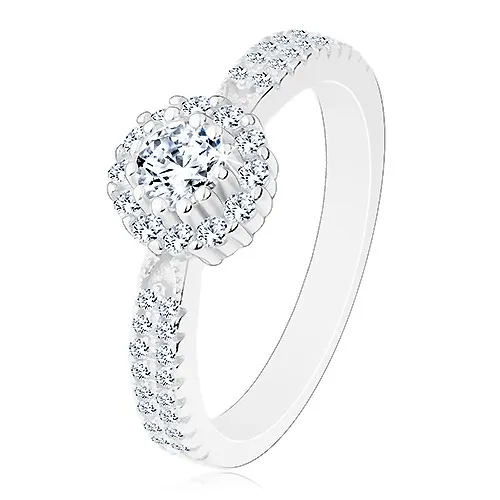 Zásnubný prsteň zo striebra 925, číry okrúhly zirkón s čírym lemom - Veľkosť: 54 mm