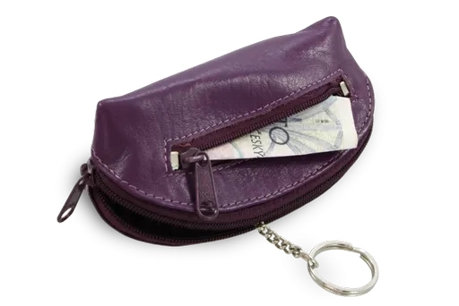 Fialová kožená dvojzipsová kľúčenka 619-0367-76