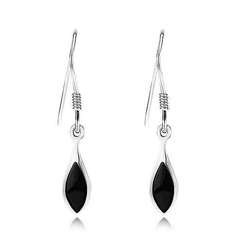 Strieborné 925 náušnice, čierne ónyxové zrnko s lesklým lemom