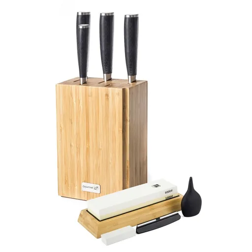Súprava nožov G21 Damascus Premium v ​​bambusovom bloku, 4 ks + brúsny kameň