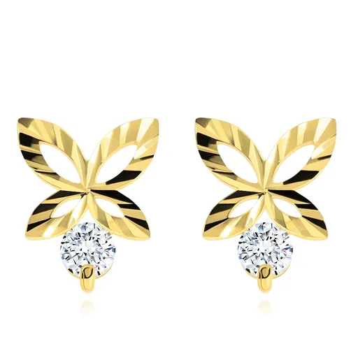 Briliantové zlaté náušnice 585 - ligotavý obrys motýľa, číry diamant