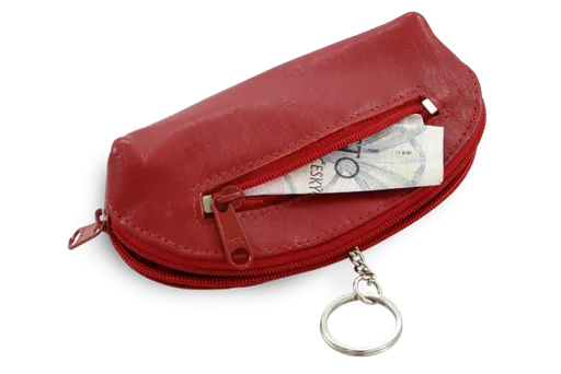 Červená kožená dvojzipsová kľúčenka 619-0367-31