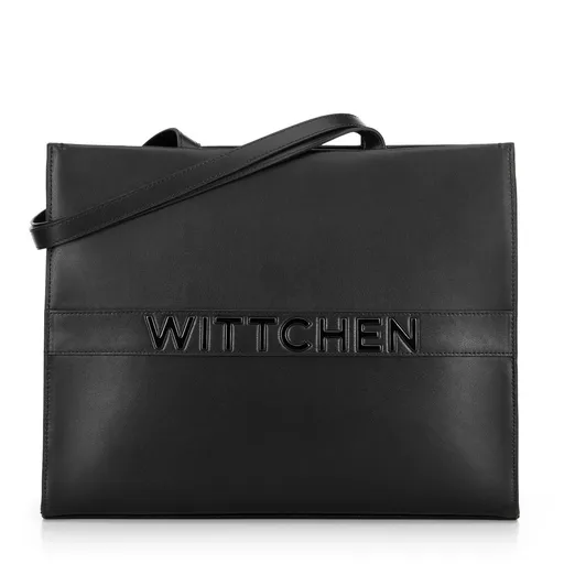 Dámska kožená nákupná kabelka s veľkým logom čierna 100-4E-635-1