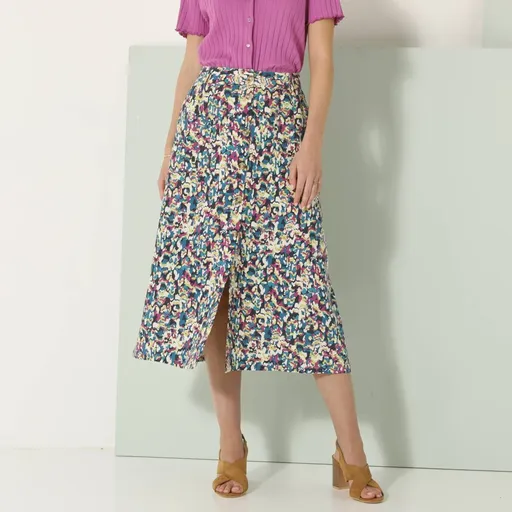 Midi sukňa na gombíky s potlačou