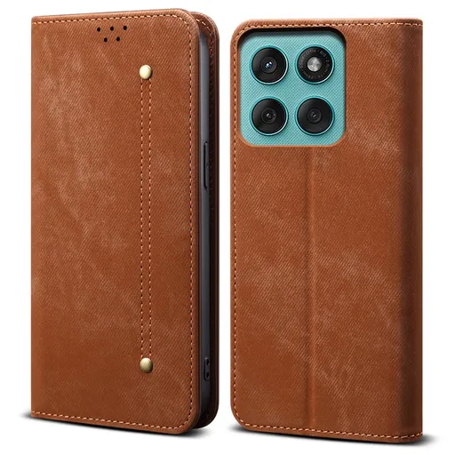 DENIM Peňaženkový kryt pre Motorola Edge 60 Pro hnedý