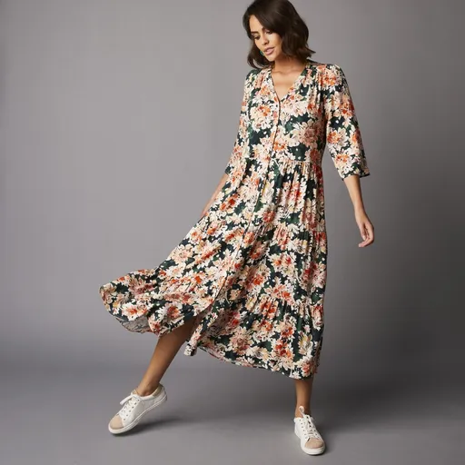 Dlhé šaty s potlačou, na zapínanie