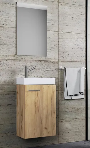 VCM 3dílné umyvadlo pro hosty Slito se zrcadlem, dub medový