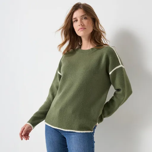 Voľný pulóver s kontrastným
		zakončením