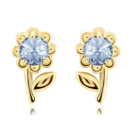 Zlaté náušnice 14K v tvare kvetu s modrým zirkónom