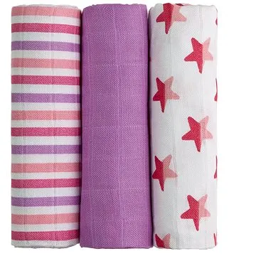 T-tomi Bambusové BIO plienky, 3 ks, ružové hviezdičky (8594166543546)