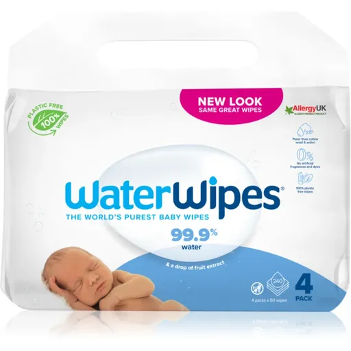 WaterWipes Baby Wipes 4 Pack detské jemné vlhčené obrúsky 4x60 ks