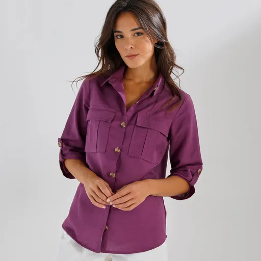 Košeľa s 3/4 rukávmi na ohrnutie zo zmesi bavlny a ľanu