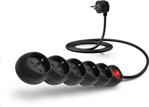 CONNECT IT predlžovací kábel 230 V, 5 zásuviek, 2 m, s vypínačom (čierny)