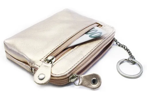 Väčšia zlatá kožená dvojzipsová kľúčenka 619-8104-01