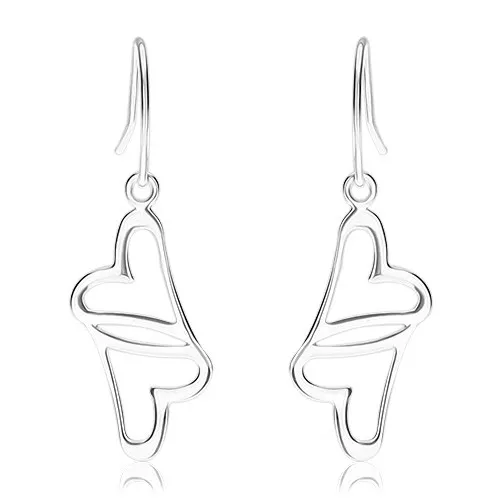 Náušnice, striebro 925, obrysy prepojených sŕdc, africké háčiky