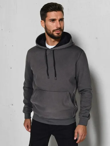 Pánska basic mikina s kapucňou, grafitová, Dstreet BX5861