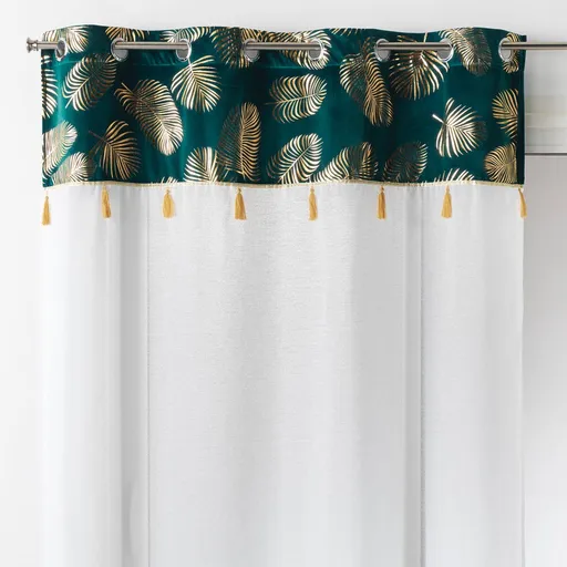 Záclona s velúrovou hornou časťou s metalickou potlačou palmových listov