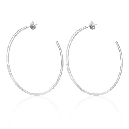 Oceľové náušnice, hladké kruhy, strieborná farba, puzetové zapínanie