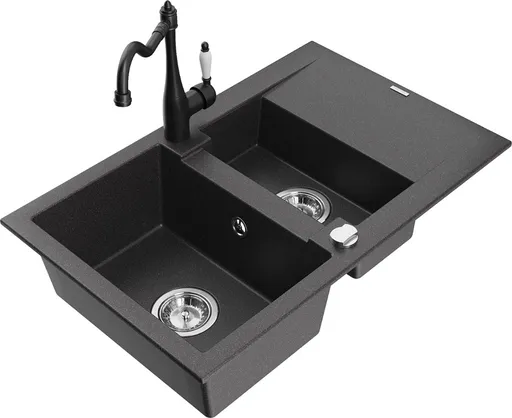 MEXEN/S MEXEN/S - Gaspar granitový drez 1.5 s odkvapkávačom vrátane batérie Carla, čierna kropenatá 6507-76-670700-70