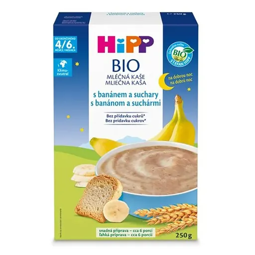 HIPP Mliečna kaša na dobrú noc s banánom a suchármi BIO 250 g