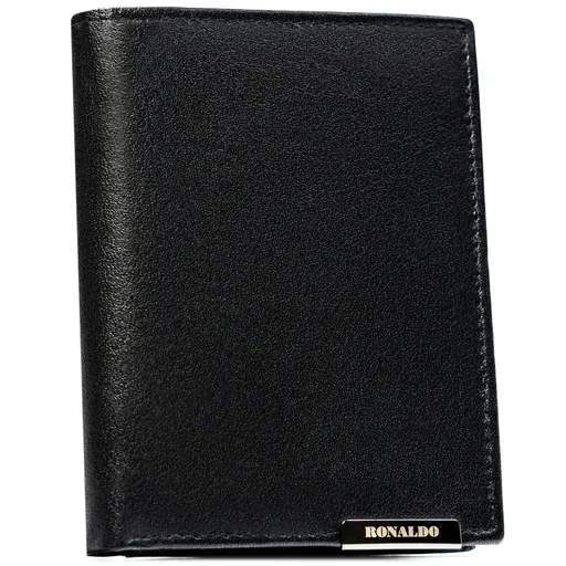 Čierna, vertikálna pánska peňaženka z pravej kože bez vonkajšej spony - Ronaldo