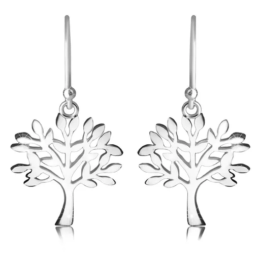 Strieborné 925 náušnice - košatý strom života, lesklý povrch, afroháčik